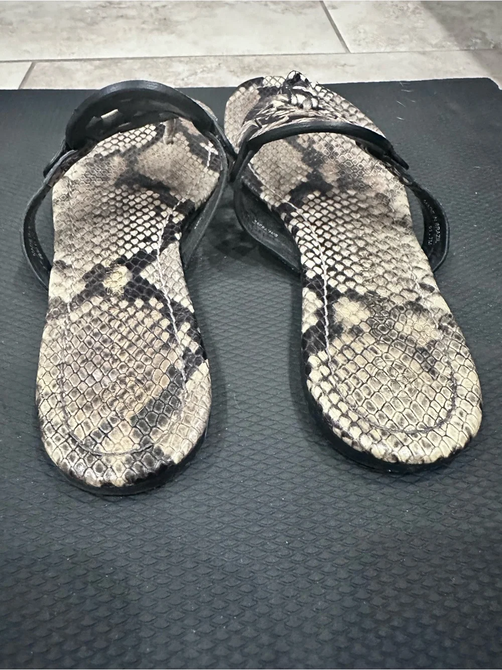 TORY BURCH Miller Snakeskin Print Leather Sandals - Neutral Tones Size 7